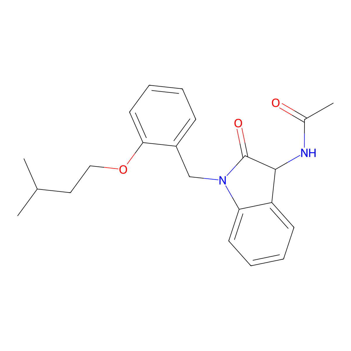 N-(1-{[2-(3-methylbutoxy)phenyl]methyl}-2-oxoindolin-3-yl)acetamide molecular structure, CAS 1025032-17-0