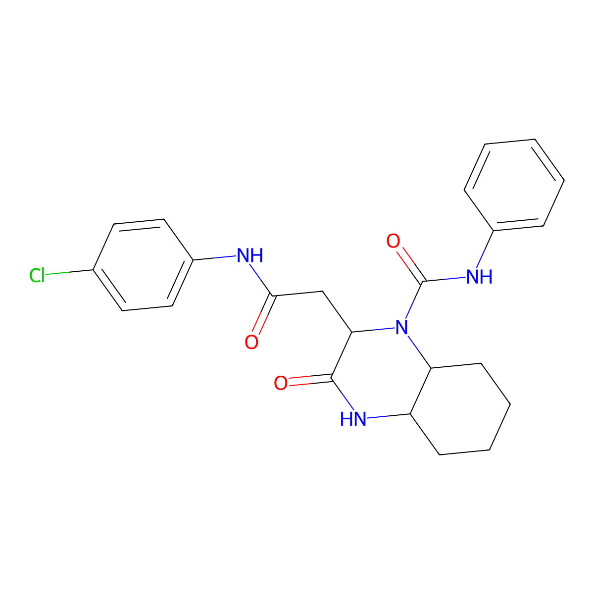 2-{2-[(4-chlorophenyl)amino]-2-oxoethyl}-3-oxo-N-phenyloctahydroquinoxaline-1(2H)-carboxamide molecular structure, CAS 1025032-19-2