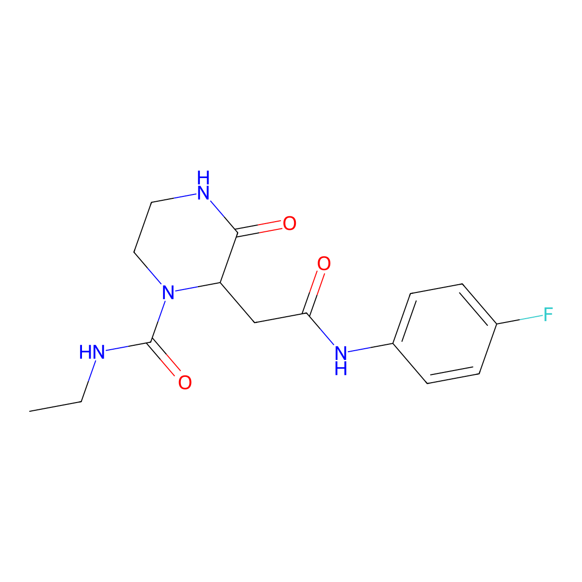 N-ethyl-2-{2-[(4-fluorophenyl)amino]-2-oxoethyl}-3-oxopiperazine-1-carboxamide molecular structure, CAS 1025032-23-8