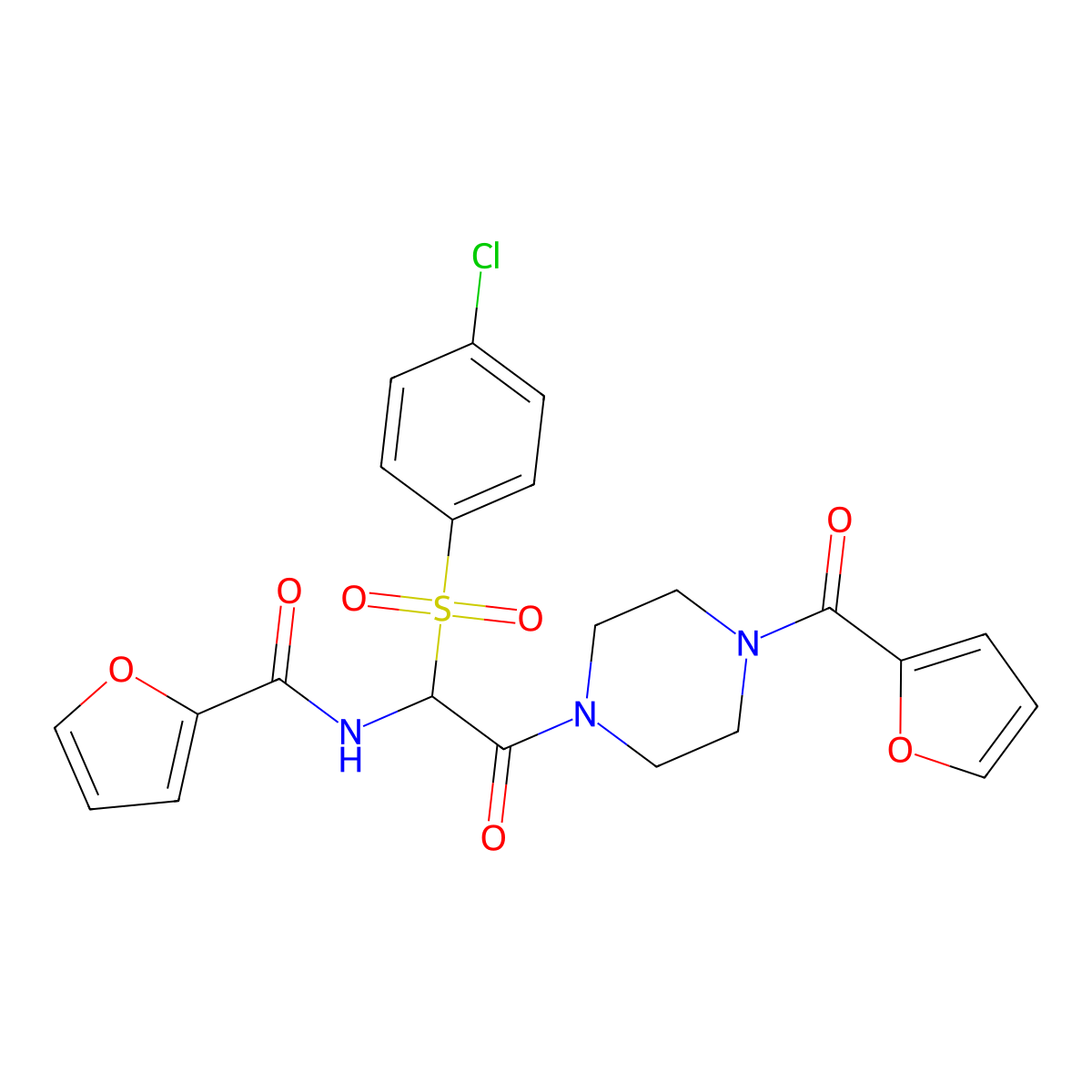 N-(1-((4-chlorophenyl)sulfonyl)-2-(4-(furan-2-carbonyl)piperazin-1-yl)-2-oxoethyl)furan-2-carboxamide molecular structure, CAS 1025032-37-4
