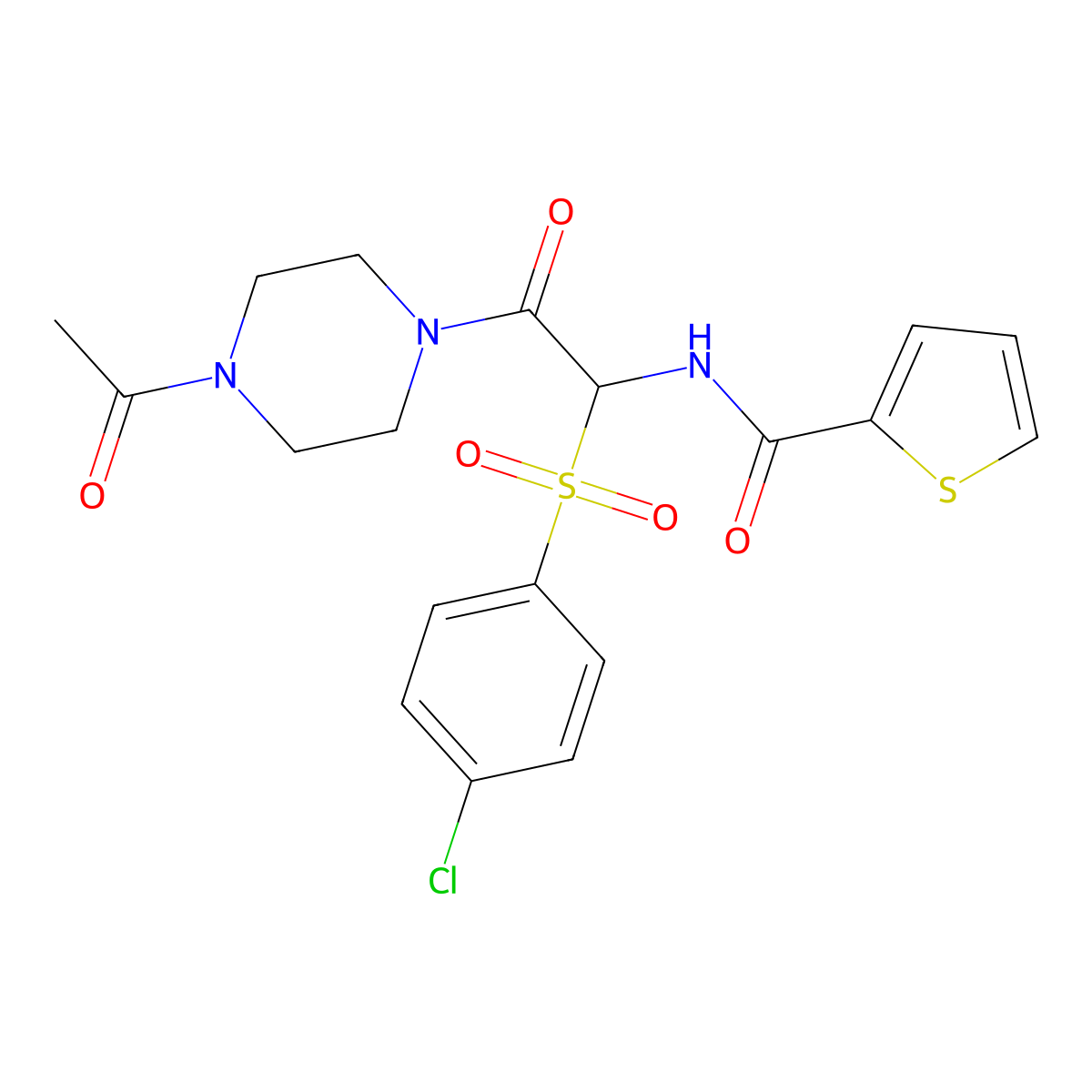N-[2-(4-Acetylpiperazin-1-YL)-1-(4-chlorobenzenesulfonyl)-2-oxoethyl]thiophene-2-carboxamide molecular structure, CAS 1025032-45-4