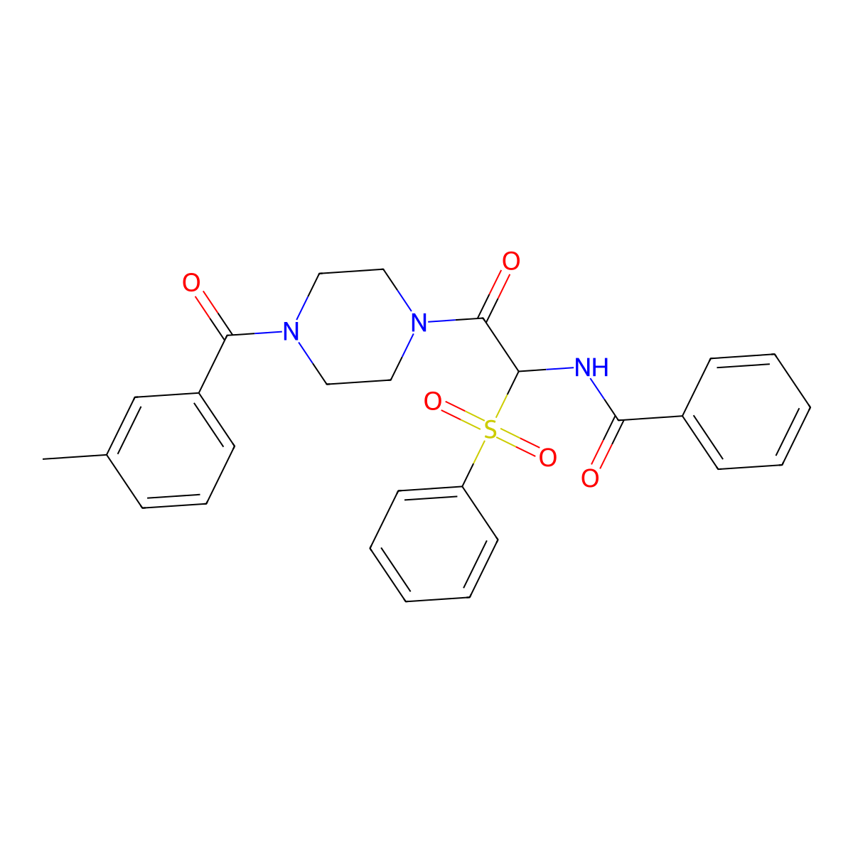 N-(2-(4-(3-methylbenzoyl)piperazin-1-yl)-2-oxo-1-(phenylsulfonyl)ethyl)benzamide molecular structure, CAS 1025032-63-6