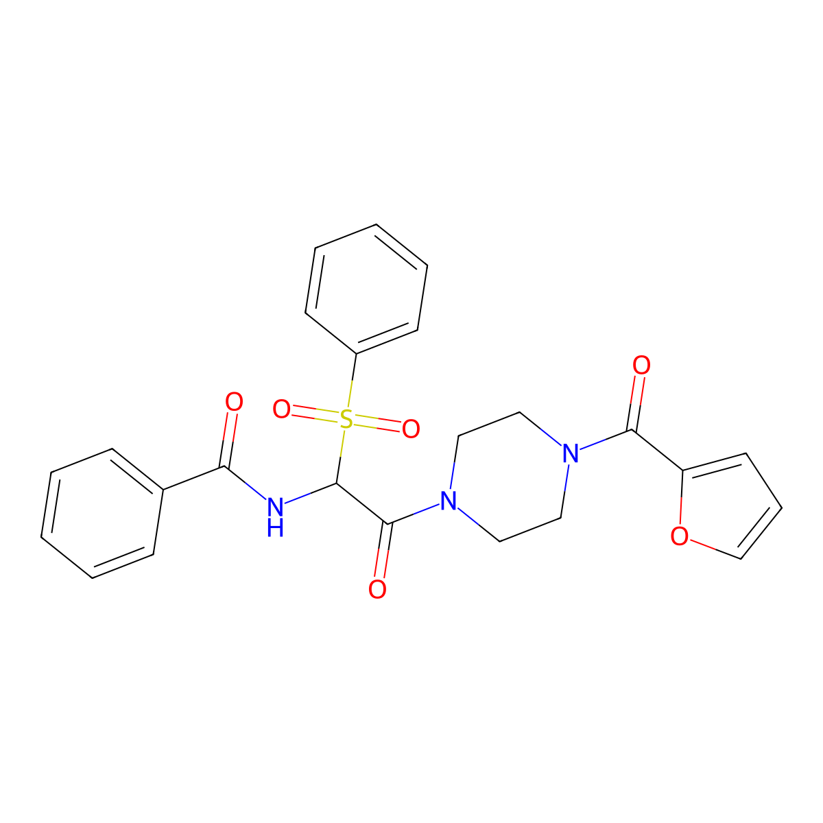 N-{2-[4-(2-furylcarbonyl)piperazinyl]-2-oxo-1-(phenylsulfonyl)ethyl}benzamide molecular structure, CAS 1025032-64-7