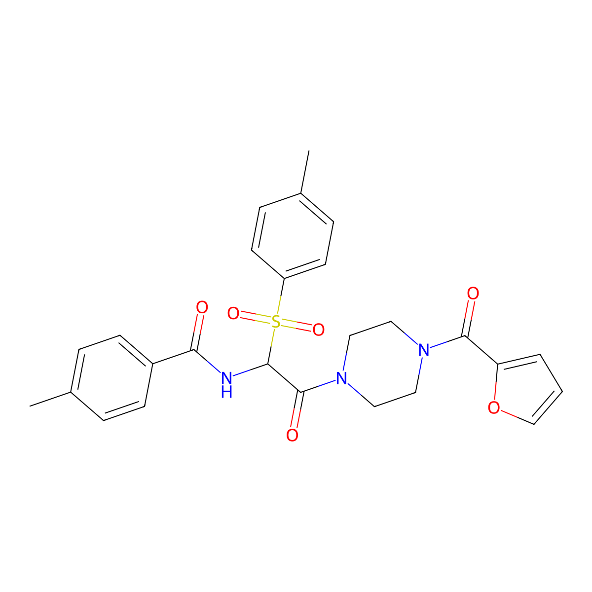 N-(2-(4-(furan-2-carbonyl)piperazin-1-yl)-2-oxo-1-tosylethyl)-4-methylbenzamide molecular structure, CAS 1025032-66-9
