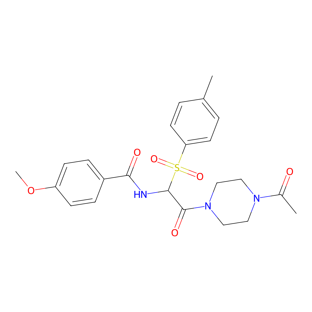N-(2-(4-acetylpiperazin-1-yl)-2-oxo-1-tosylethyl)-4-methoxybenzamide molecular structure, CAS 1025032-70-5