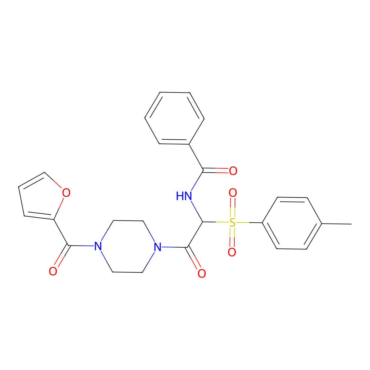 N-{2-[4-(2-furylcarbonyl)piperazinyl]-1-[(4-methylphenyl)sulfonyl]-2-oxoethyl} benzamide molecular structure, CAS 1025032-71-6