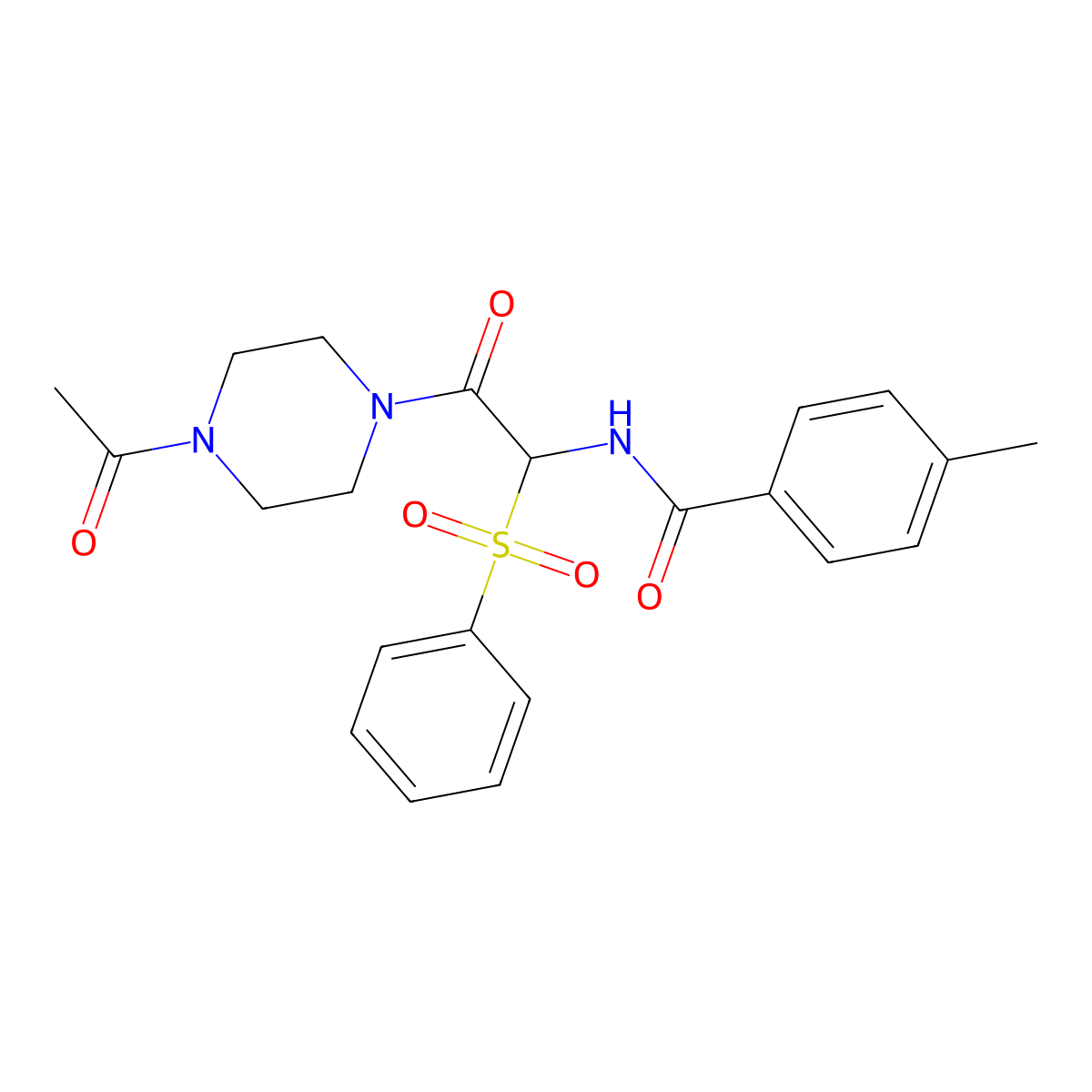 N-[2-(4-acetylpiperazin-1-yl)-1-(benzenesulfonyl)-2-oxoethyl]-4-methylbenzamide molecular structure, CAS 1025032-76-1