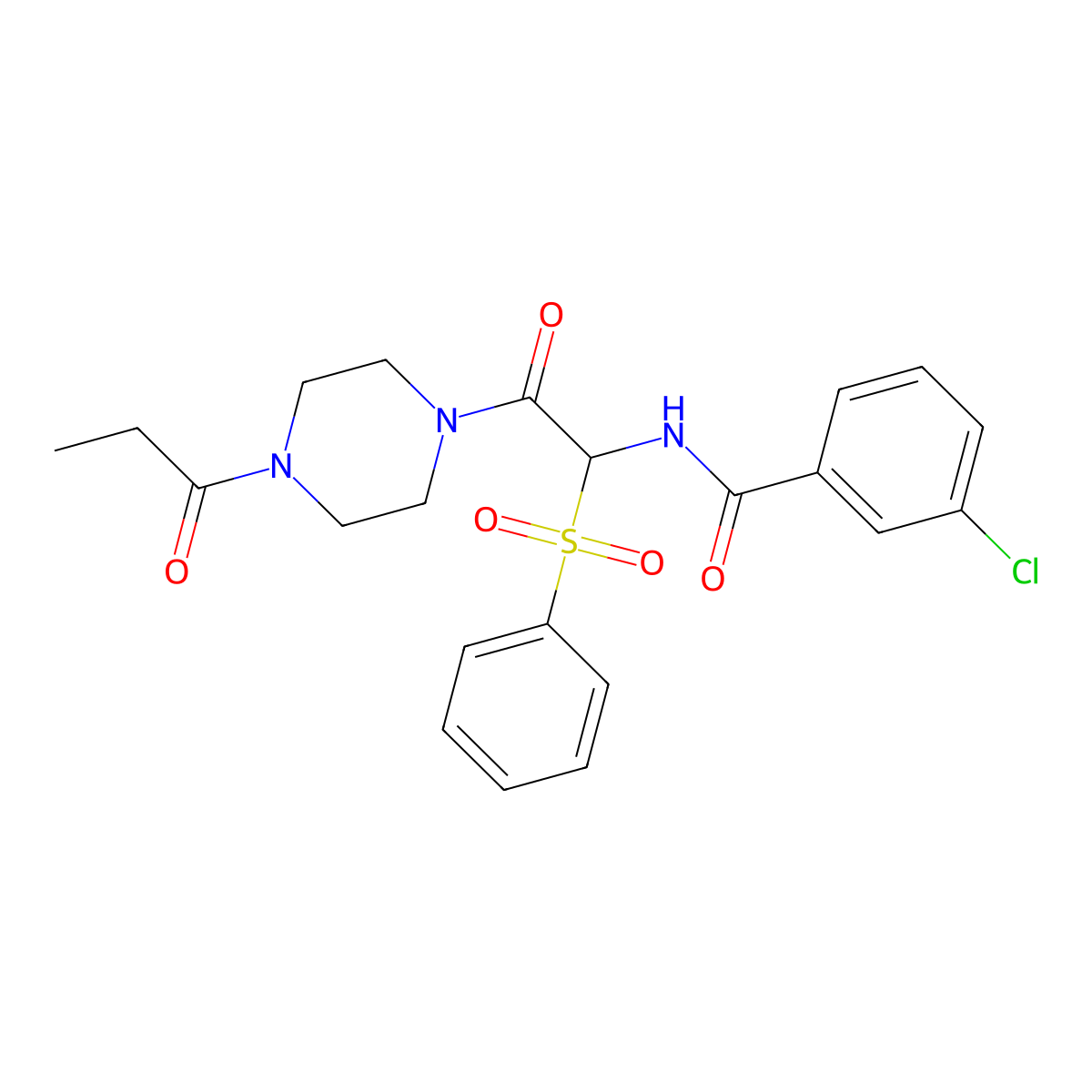 3-chloro-N-(2-oxo-1-(phenylsulfonyl)-2-(4-propionylpiperazin-1-yl)ethyl)benzamide molecular structure, CAS 1025032-82-9