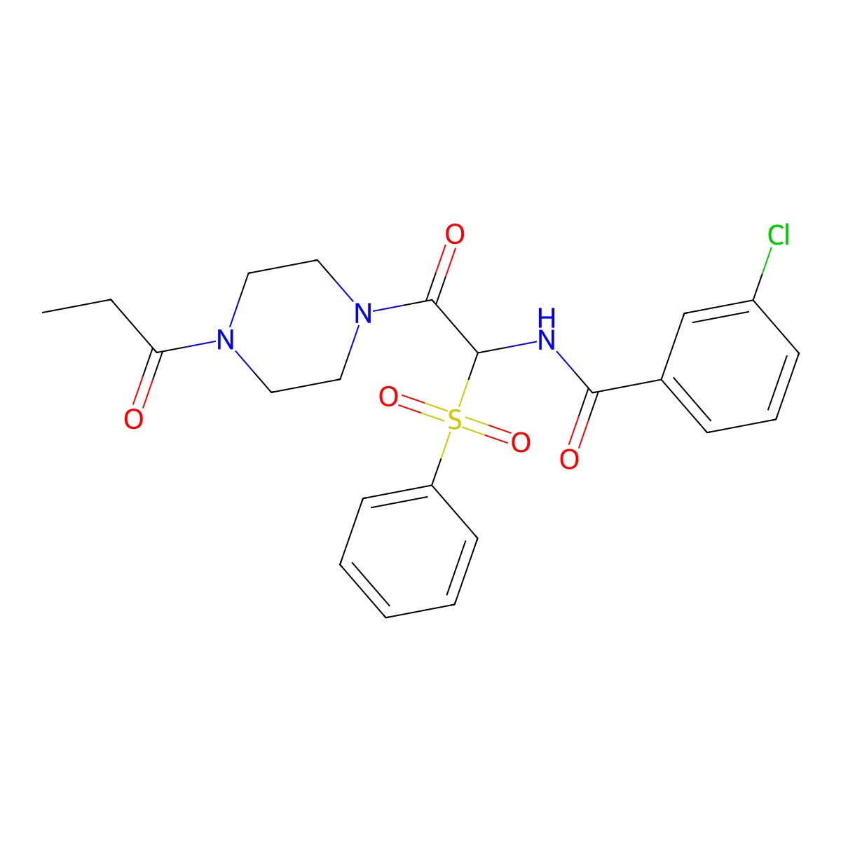 3-chloro-N-(2-oxo-1-(phenylsulfonyl)-2-(4-propionylpiperazin-1-yl)ethyl)benzamide molecular structure, CAS 1025032-82-9