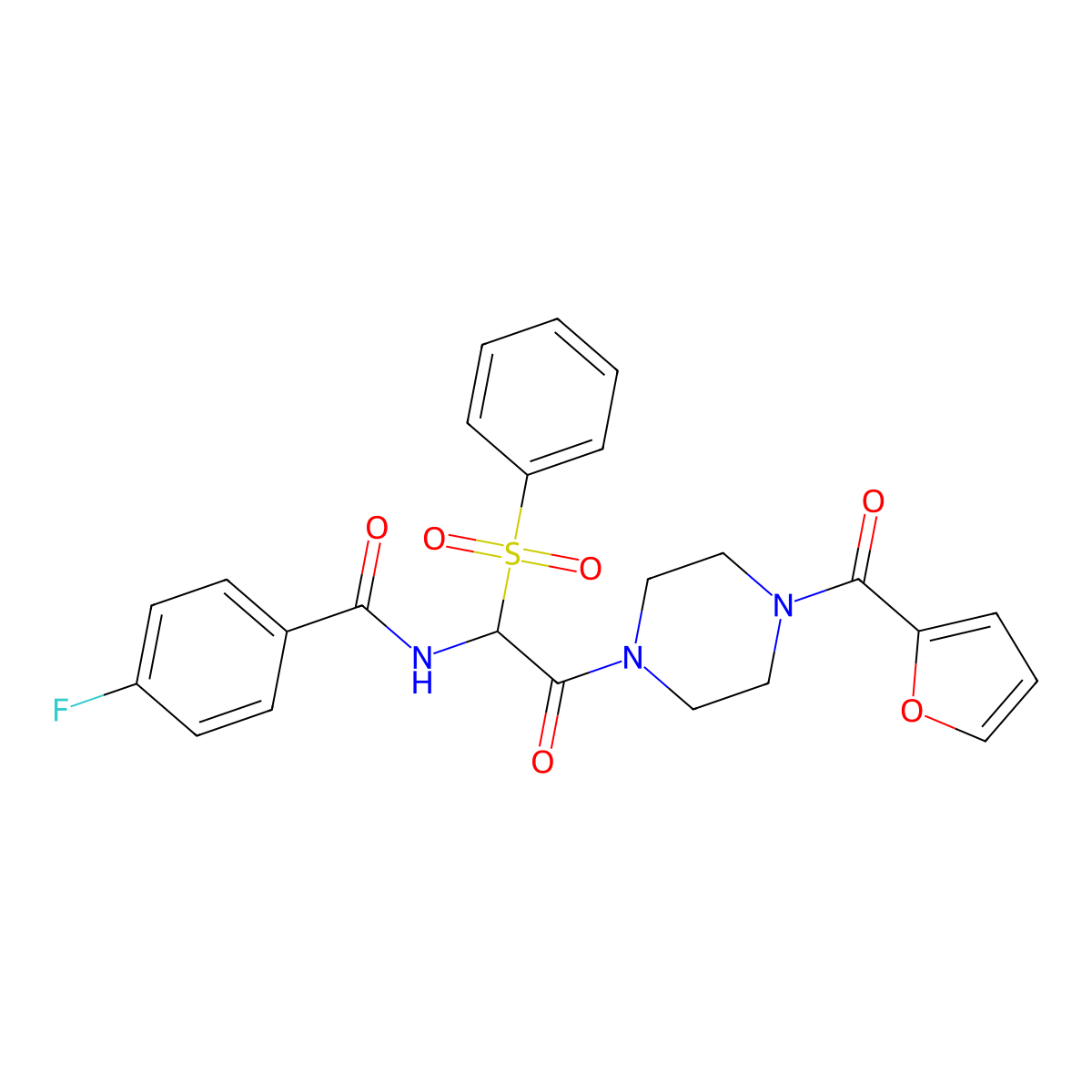 N-[1-(benzenesulfonyl)-2-[4-(furan-2-carbonyl)piperazin-1-yl]-2-oxoethyl]-4-fluorobenzamide molecular structure, CAS 1025032-86-3