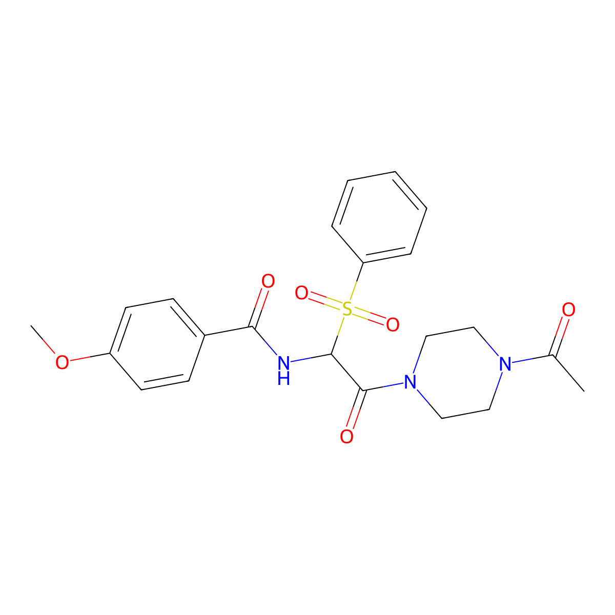 N-(2-(4-acetylpiperazin-1-yl)-2-oxo-1-(phenylsulfonyl)ethyl)-4-methoxybenzamide molecular structure, CAS 1025032-94-3