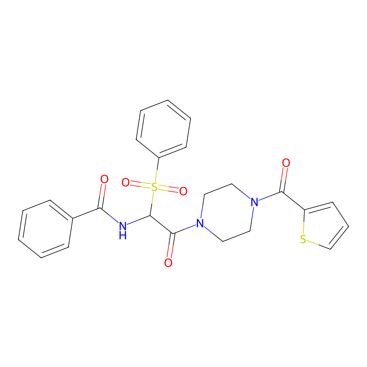 N-[1-(benzenesulfonyl)-2-oxo-2-[4-(thiophene-2-carbonyl)piperazin-1-yl]ethyl]benzamide molecular structure, CAS 1025033-03-7