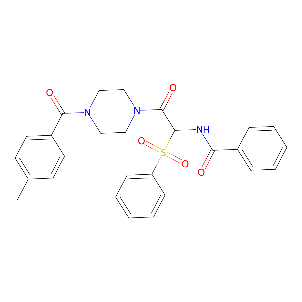 N-(2-(4-(4-methylbenzoyl)piperazin-1-yl)-2-oxo-1-(phenylsulfonyl)ethyl)benzamide molecular structure, CAS 1025033-06-0