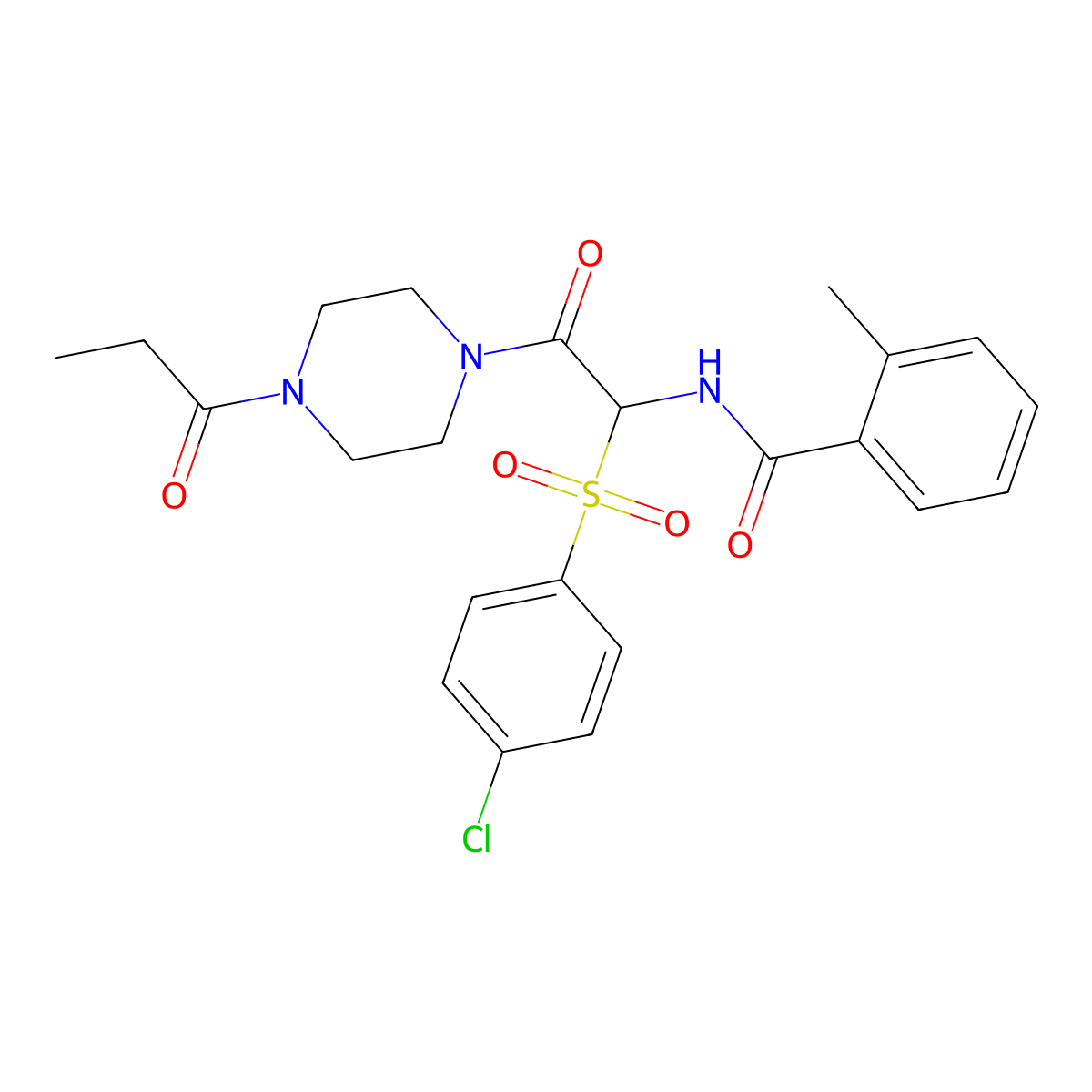 N-(1-((4-chlorophenyl)sulfonyl)-2-oxo-2-(4-propionylpiperazin-1-yl)ethyl)-2-methylbenzamide molecular structure, CAS 1025033-09-3