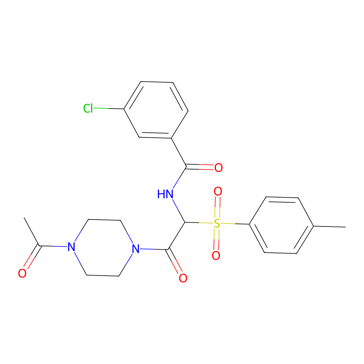 N-(2-(4-acetylpiperazin-1-yl)-2-oxo-1-tosylethyl)-3-chlorobenzamide molecular structure, CAS 1025033-27-5