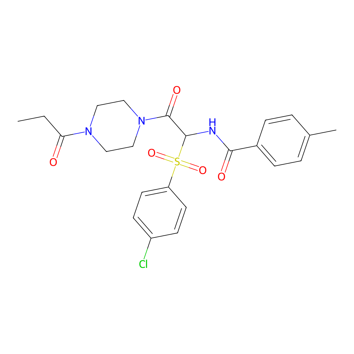 N-(1-((4-chlorophenyl)sulfonyl)-2-oxo-2-(4-propionylpiperazin-1-yl)ethyl)-4-methylbenzamide molecular structure, CAS 1025033-30-0