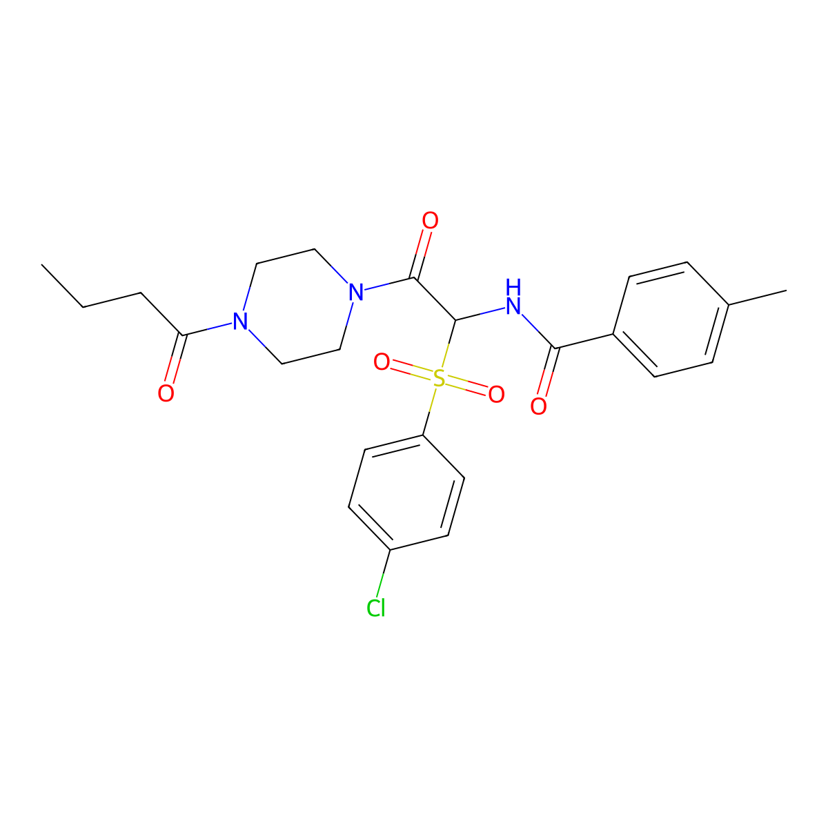 N-(2-(4-butyrylpiperazin-1-yl)-1-((4-chlorophenyl)sulfonyl)-2-oxoethyl)-4-methylbenzamide molecular structure, CAS 1025033-33-3