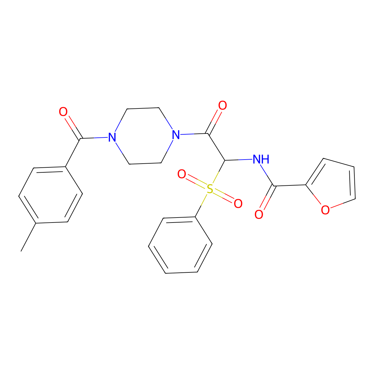 N-[1-(benzenesulfonyl)-2-[4-(4-methylbenzoyl)piperazin-1-yl]-2-oxoethyl]furan-2-carboxamide molecular structure, CAS 1025033-49-1