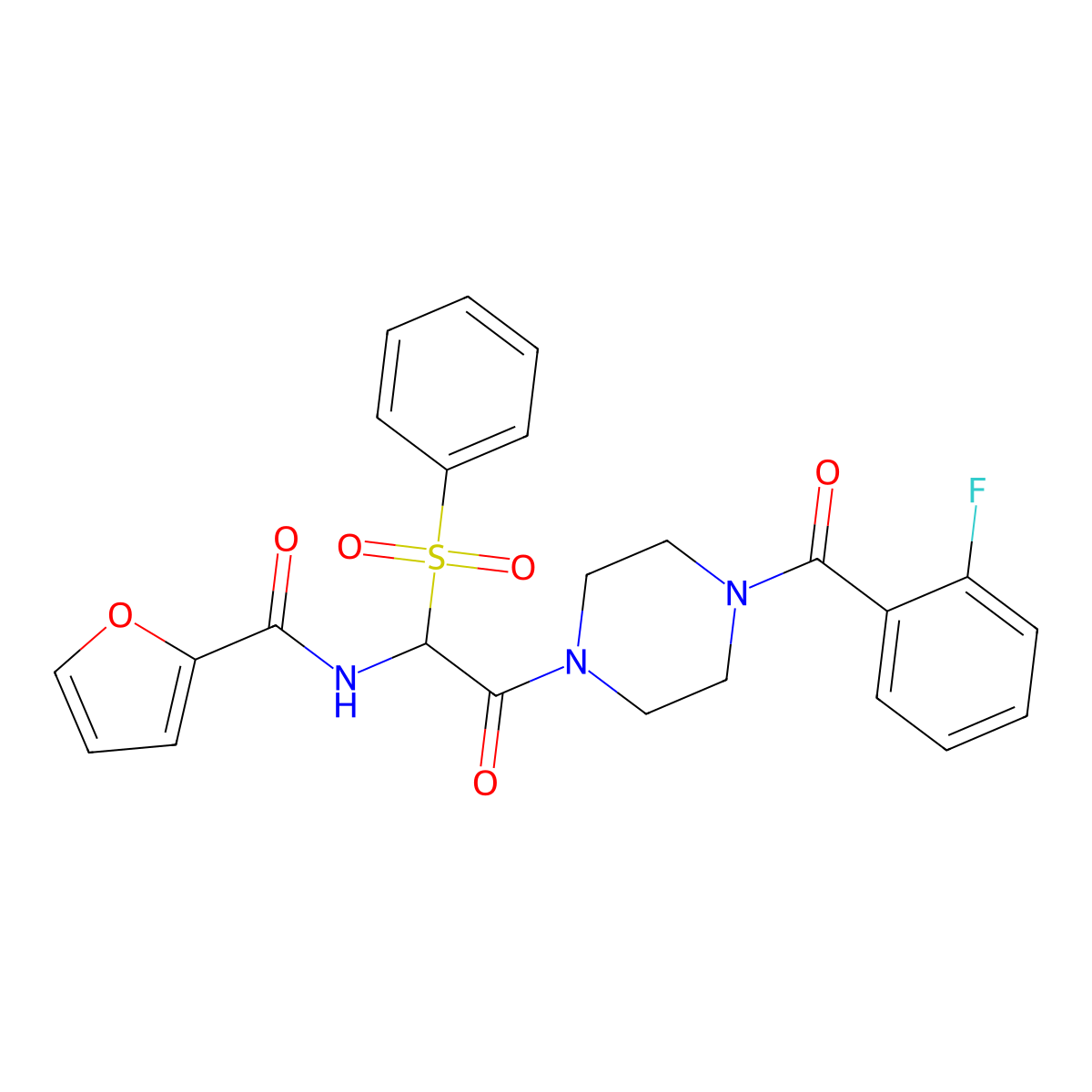 N-[1-(benzenesulfonyl)-2-[4-(2-fluorobenzoyl)piperazin-1-yl]-2-oxoethyl]furan-2-carboxamide molecular structure, CAS 1025033-51-5