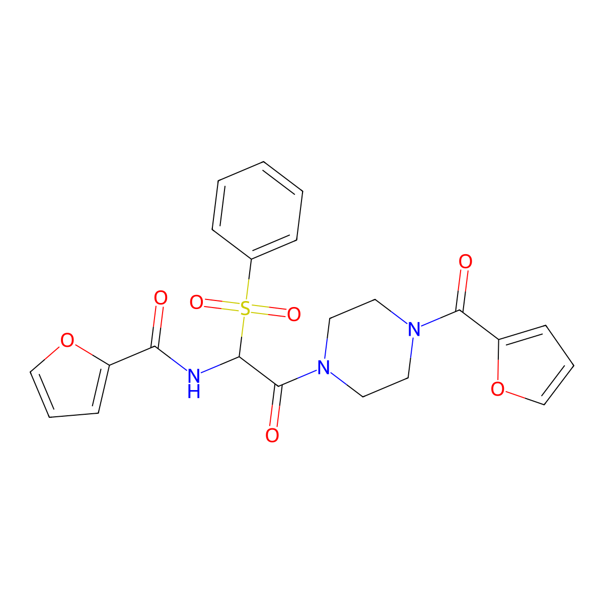 N-[1-(benzenesulfonyl)-2-[4-(furan-2-carbonyl)piperazin-1-yl]-2-oxoethyl]furan-2-carboxamide molecular structure, CAS 1025033-53-7