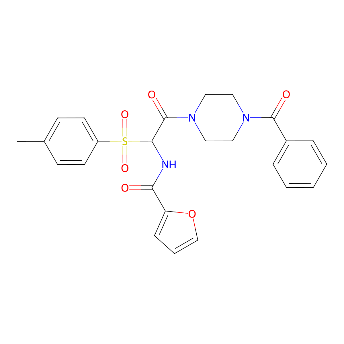 N-(2-(4-benzoylpiperazin-1-yl)-2-oxo-1-tosylethyl)furan-2-carboxamide molecular structure, CAS 1025033-58-2