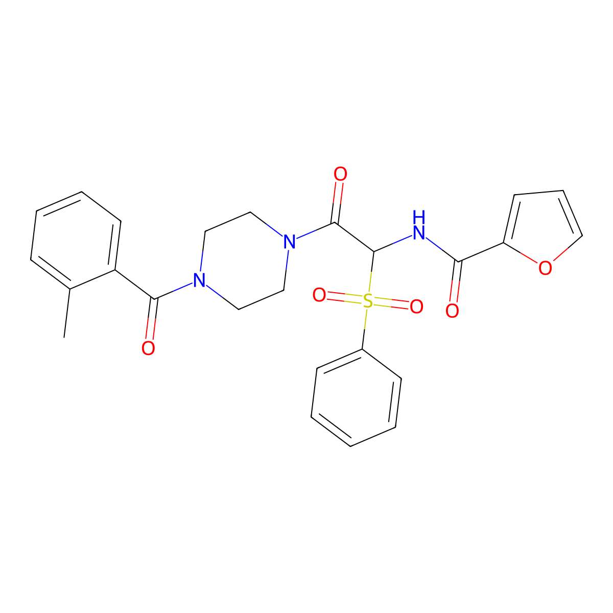 N-[1-(benzenesulfonyl)-2-[4-(2-methylbenzoyl)piperazin-1-yl]-2-oxoethyl]furan-2-carboxamide molecular structure, CAS 1025034-02-9
