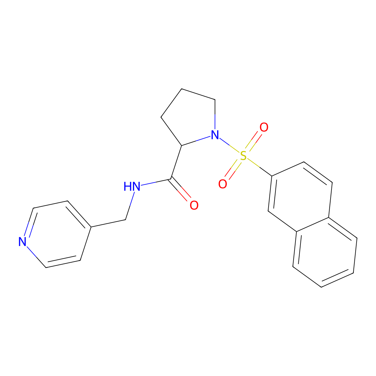 1-(naphthalen-2-ylsulfonyl)-N-(pyridin-4-ylmethyl)pyrrolidine-2-carboxamide molecular structure, CAS 1025036-27-4