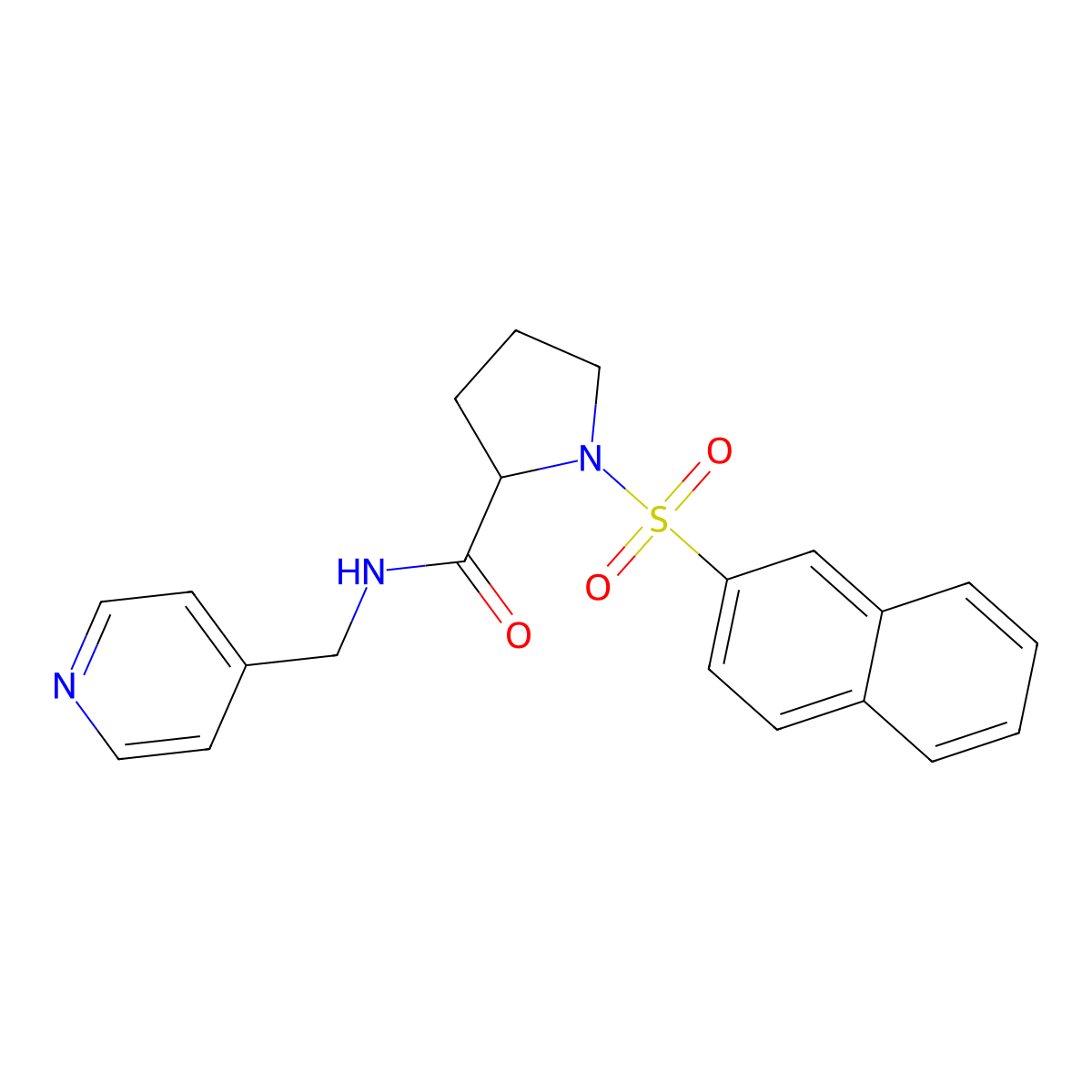 1-(naphthalen-2-ylsulfonyl)-N-(pyridin-4-ylmethyl)pyrrolidine-2-carboxamide molecular structure, CAS 1025036-27-4