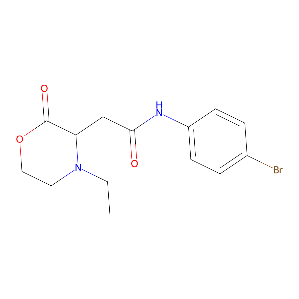 N-(4-bromophenyl)-2-(4-ethyl-2-oxomorpholin-3-yl)acetamide molecular structure, CAS 1025057-59-3