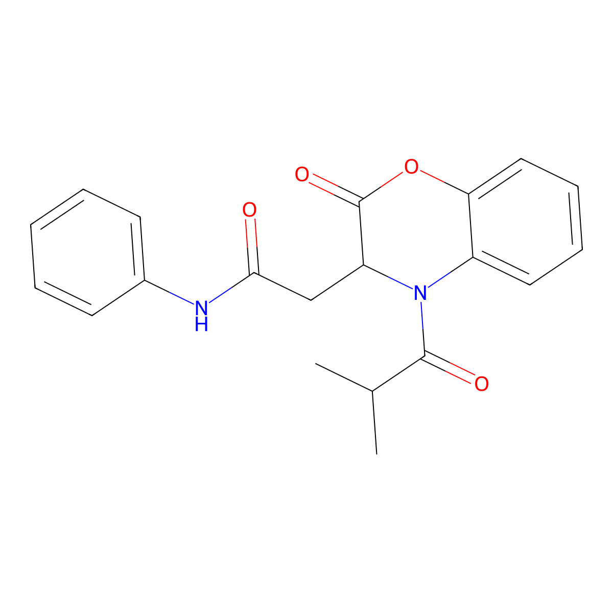 2-[4-(2-methylpropanoyl)-2-oxo-3,4-dihydro-2H-1,4-benzoxazin-3-yl]-N-phenylacetamide molecular structure, CAS 1025057-61-7