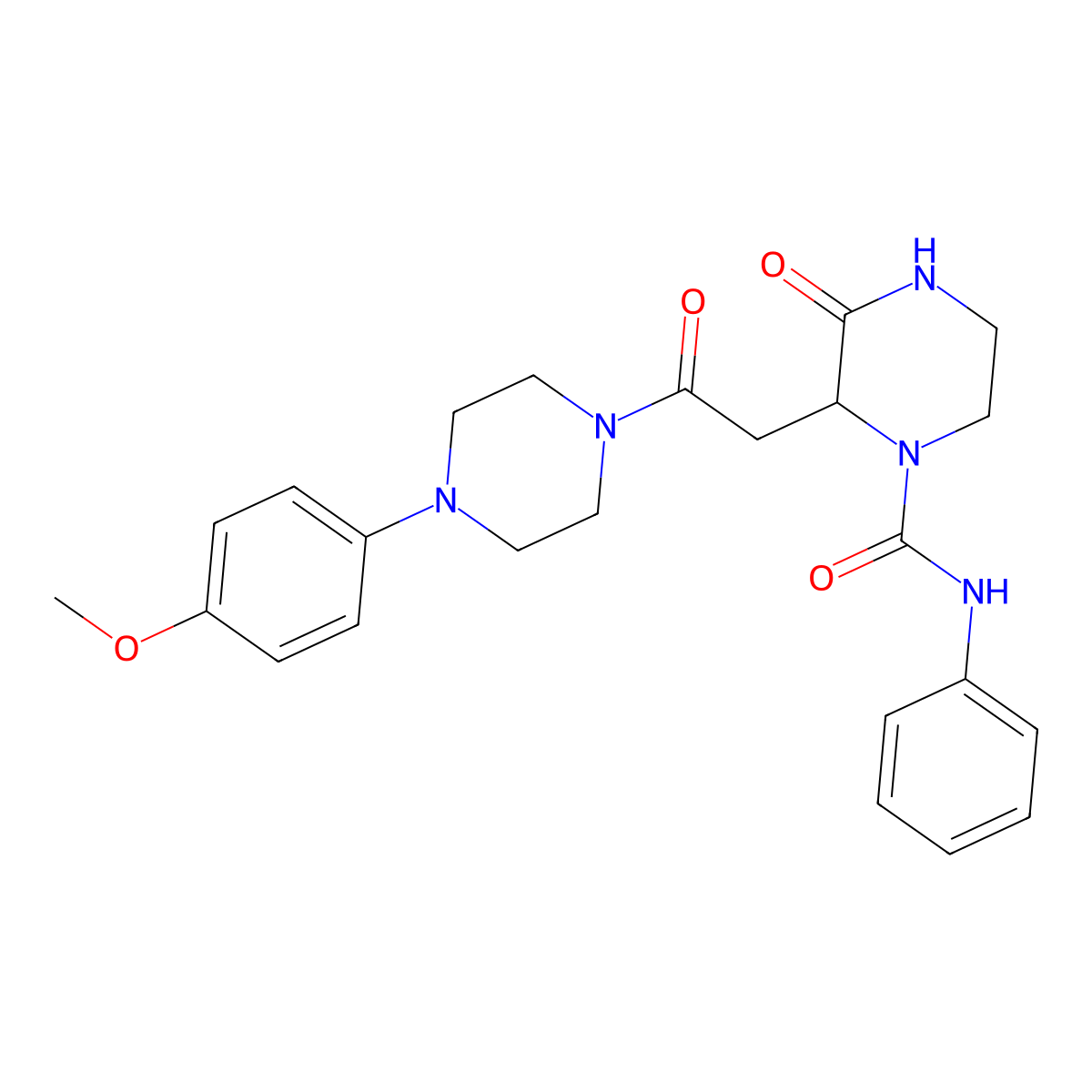 2-{2-[4-(4-methoxyphenyl)piperazin-1-yl]-2-oxoethyl}-3-oxo-N-phenylpiperazine-1-carboxamide molecular structure, CAS 1025057-77-5