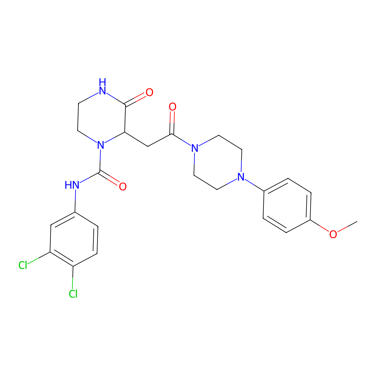 N-(3,4-dichlorophenyl)-2-{2-[4-(4-methoxyphenyl)piperazin-1-yl]-2-oxoethyl}-3-oxopiperazine-1-carboxamide molecular structure, CAS 1025057-78-6