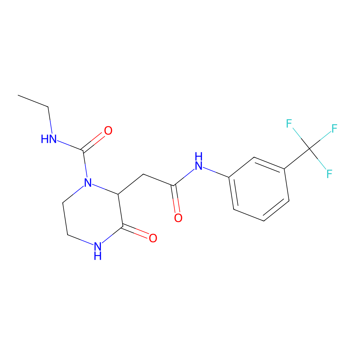 N-ethyl-3-oxo-2-(2-oxo-2-{[3-(trifluoromethyl)phenyl]amino}ethyl)piperazine-1-carboxamide molecular structure, CAS 1025057-79-7