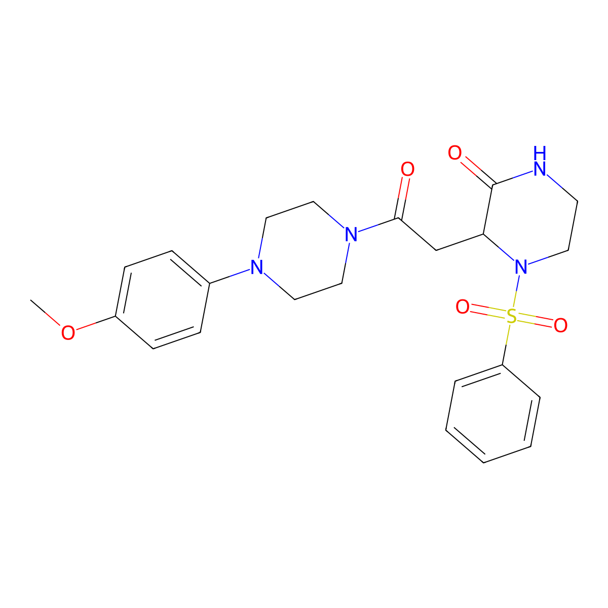 3-(2-(4-(4-Methoxyphenyl)piperazin-1-yl)-2-oxoethyl)-4-(phenylsulfonyl)piperazin-2-one molecular structure, CAS 1025057-80-0