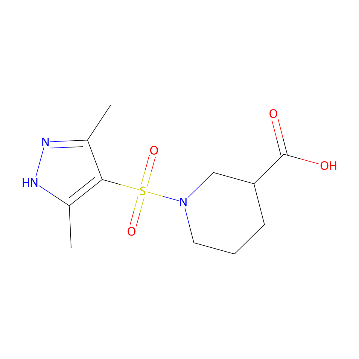 1-[(3,5-dimethyl-1H-pyrazol-4-yl)sulfonyl]piperidine-3-carboxylic acid molecular structure, CAS 1025058-85-8
