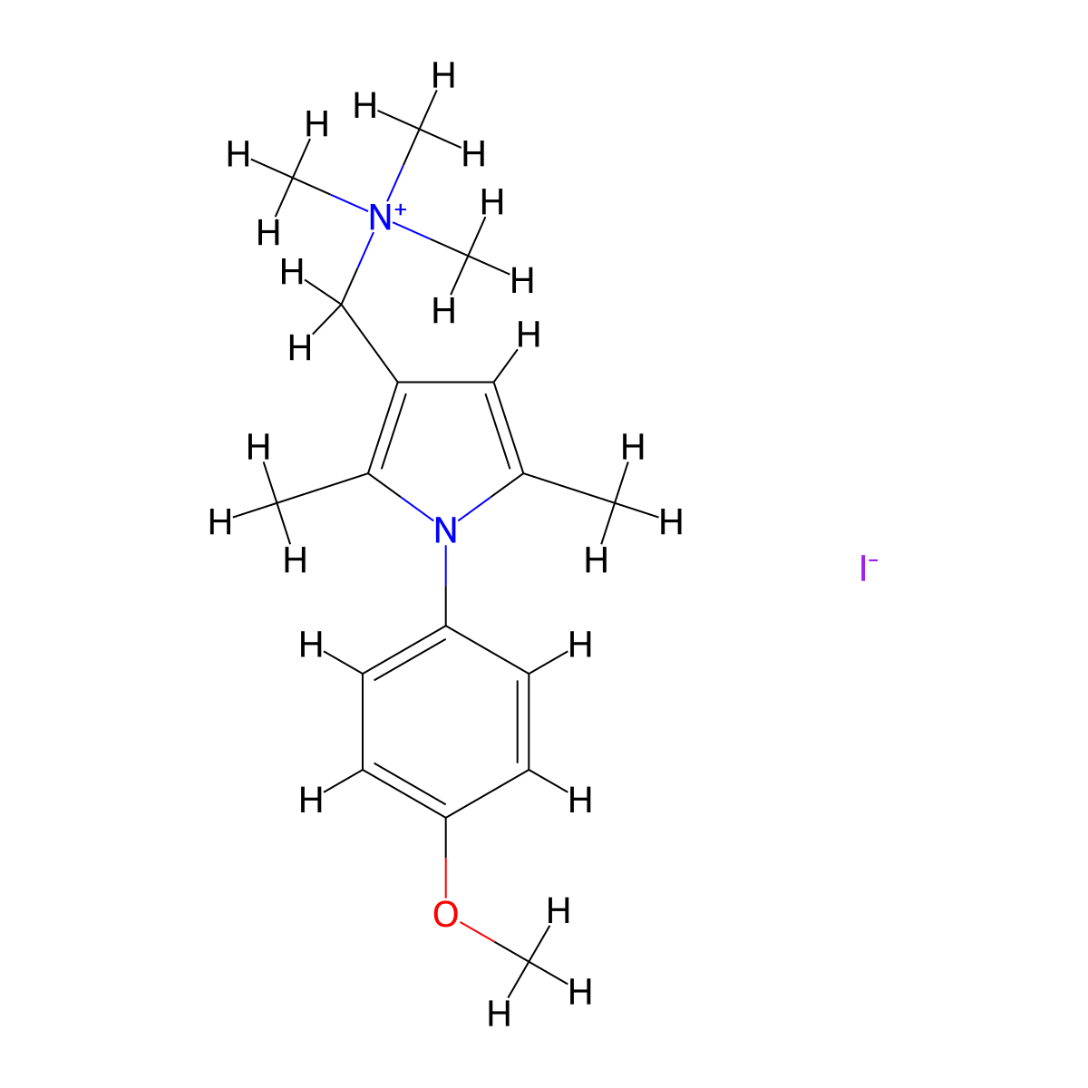 {[1-(4-methoxyphenyl)-2,5-dimethyl-1H-pyrrol-3-yl]methyl}trimethylazanium iodide molecular structure, CAS 1025059-41-9