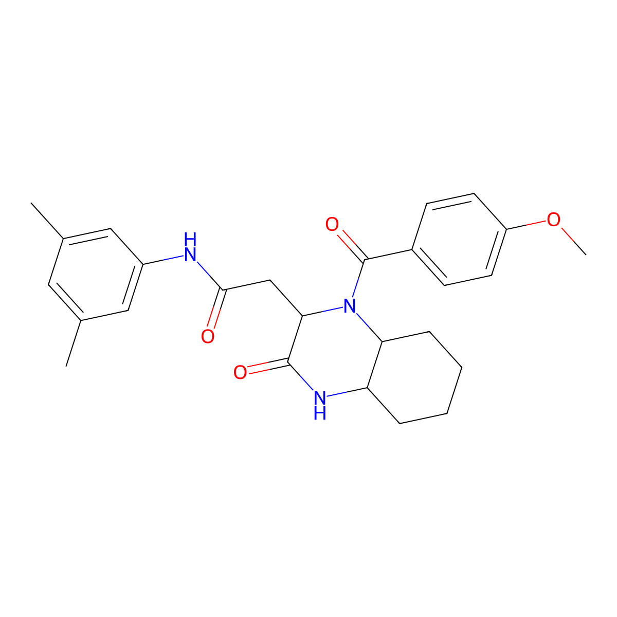 N-(3,5-dimethylphenyl)-2-{1-[(4-methoxyphenyl)carbonyl]-3-oxodecahydroquinoxalin-2-yl}acetamide molecular structure, CAS 1025062-22-9