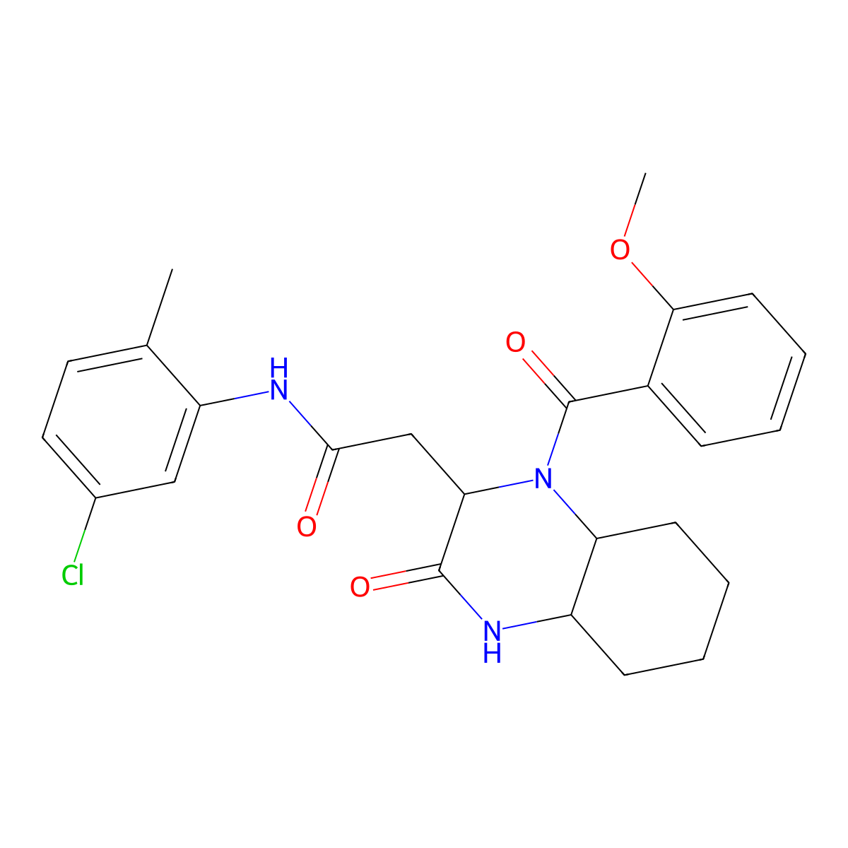 N-(5-chloro-2-methylphenyl)-2-{1-[(2-methoxyphenyl)carbonyl]-3-oxodecahydroquinoxalin-2-yl}acetamide molecular structure, CAS 1025062-87-6