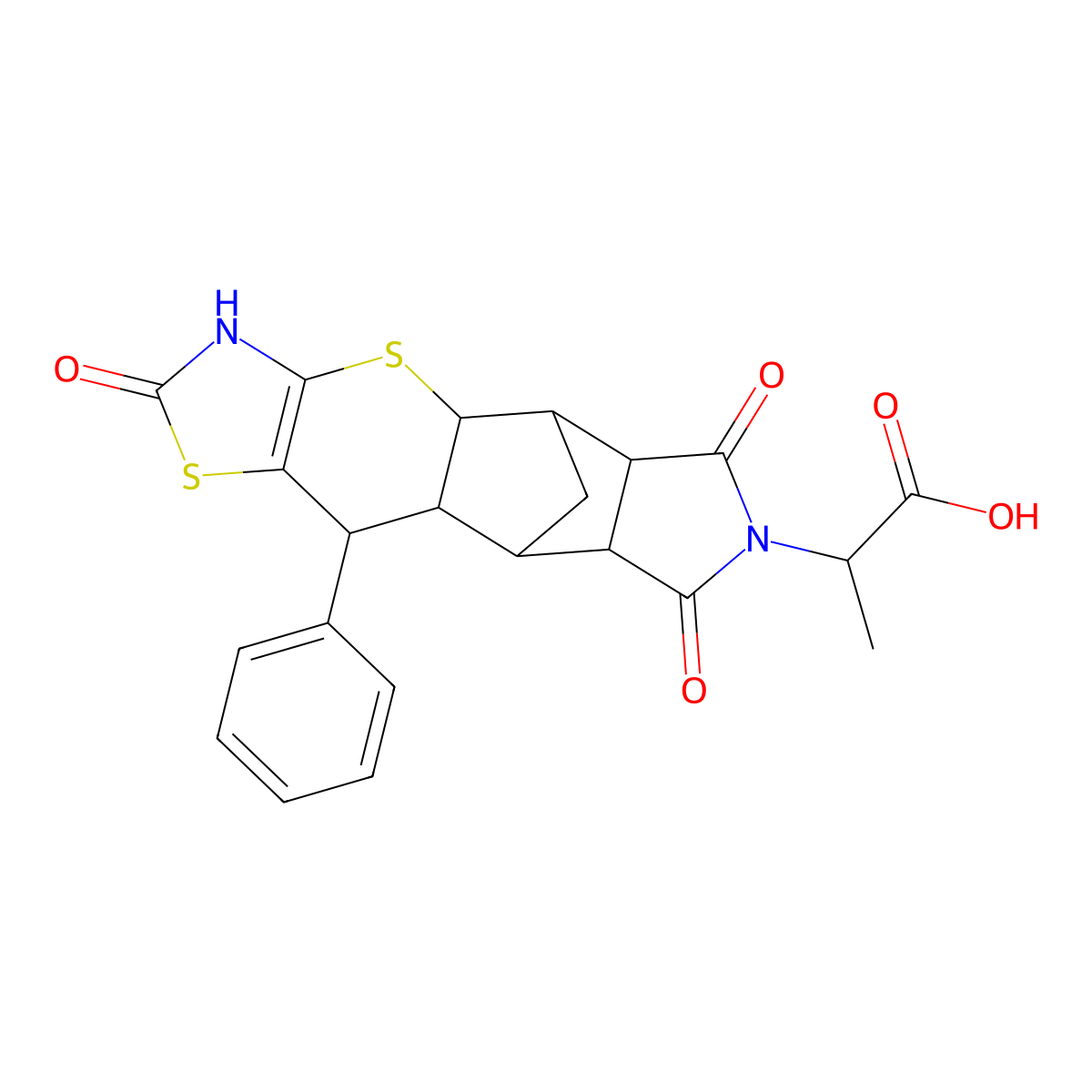 2-((4aR,5R,5aR,8aR,9S)-2,6,8-trioxo-10-phenyl-2,3,4a,5,5a,6,8a,9,9a,10-decahydro-5,9-methanothiazolo[5',4':5,6]thiopyrano[2,3-f]isoindol-7(8H)-yl)propanoic acid molecular structure, CAS 1025062-88-7