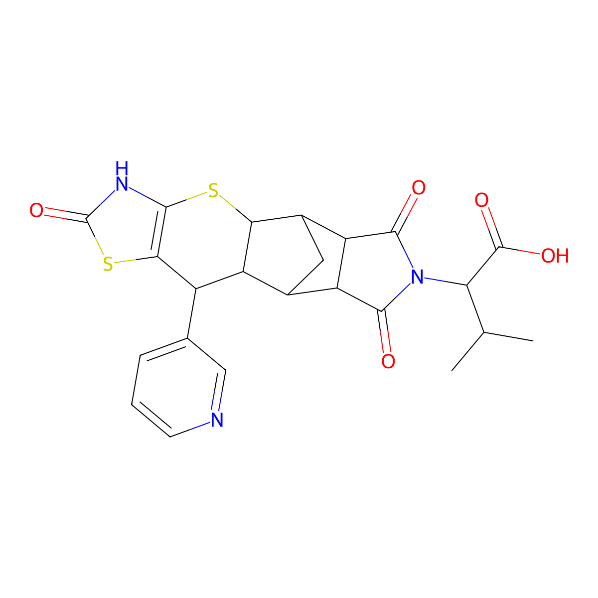 3-methyl-2-((4aR,5R,5aR,8aR,9S)-2,6,8-trioxo-10-(pyridin-3-yl)-2,3,4a,5,5a,6,8a,9,9a,10-decahydro-5,9-methanothiazolo[5',4':5,6]thiopyrano[2,3-f]isoindol-7(8H)-yl)butanoic acid molecular structure, CAS 1025062-93-4