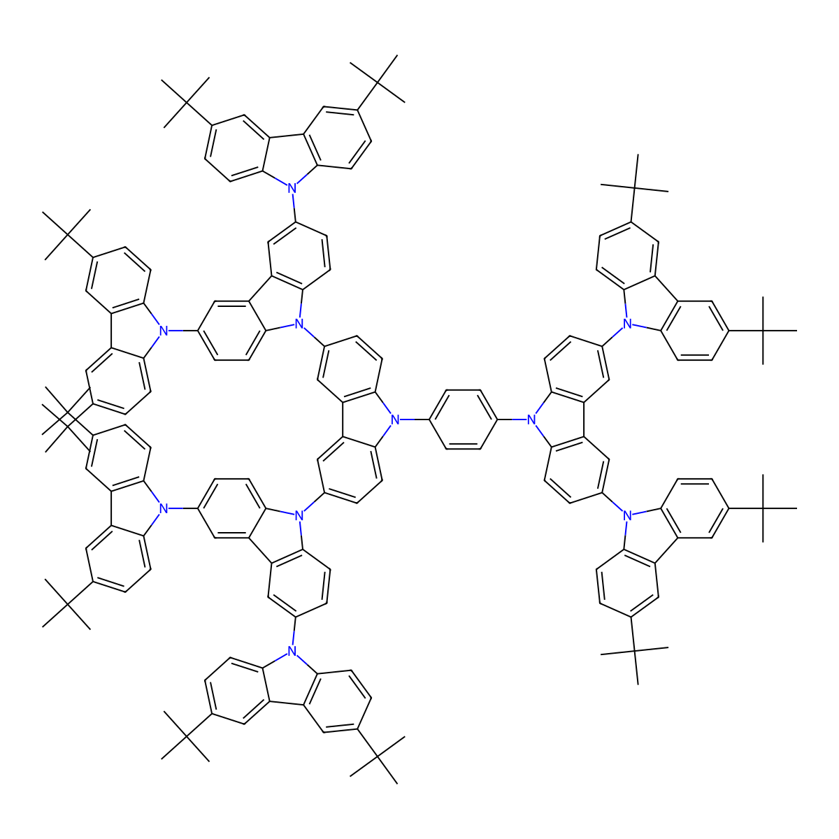3,3'''',6,6''''-Tetra-tert-butyl-6',6'''-bis(3,6-di-tert-butyl-9H-carbazol-9-yl)-9''-(4-(3,3'',6,6''-tetra-tert-butyl-9'H-[9,3':6',9''-tercarbazol]-9'-yl)phenyl)-9''H-9,3':9',3'':6'',9''':3''',9''''-quinquecarbazole molecular structure, CAS 1025079-68-8