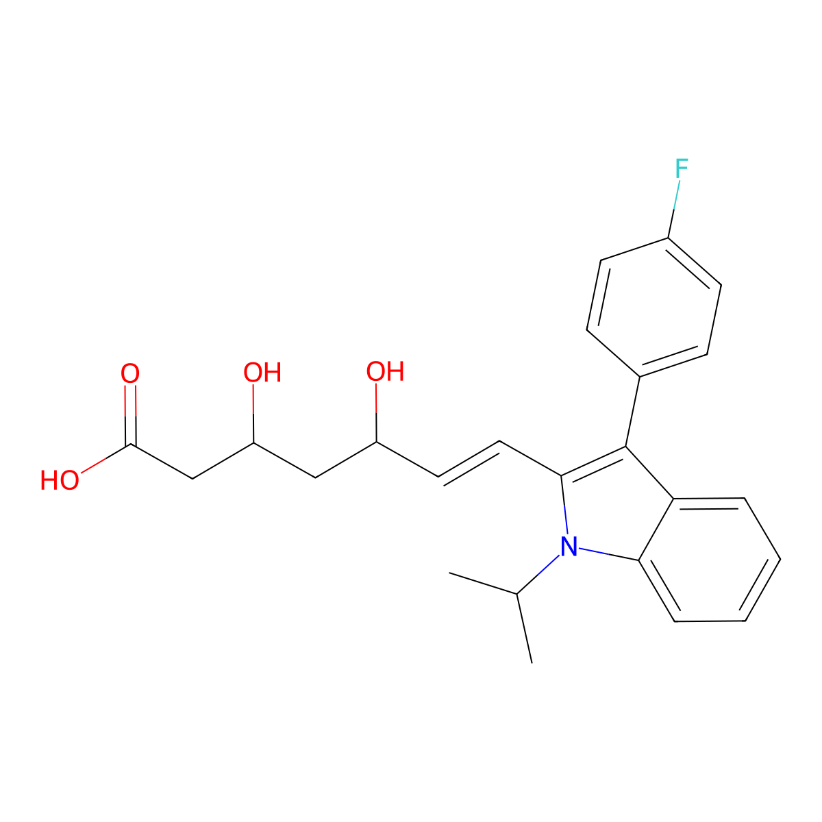 (6E)-7-(3-(4-fluorophenyl)-1-(propan-2-yl)-1H-indol-2-yl)-3,5-dihydroxyhept-6-enoic acid molecular structure, CAS 1025085-49-7