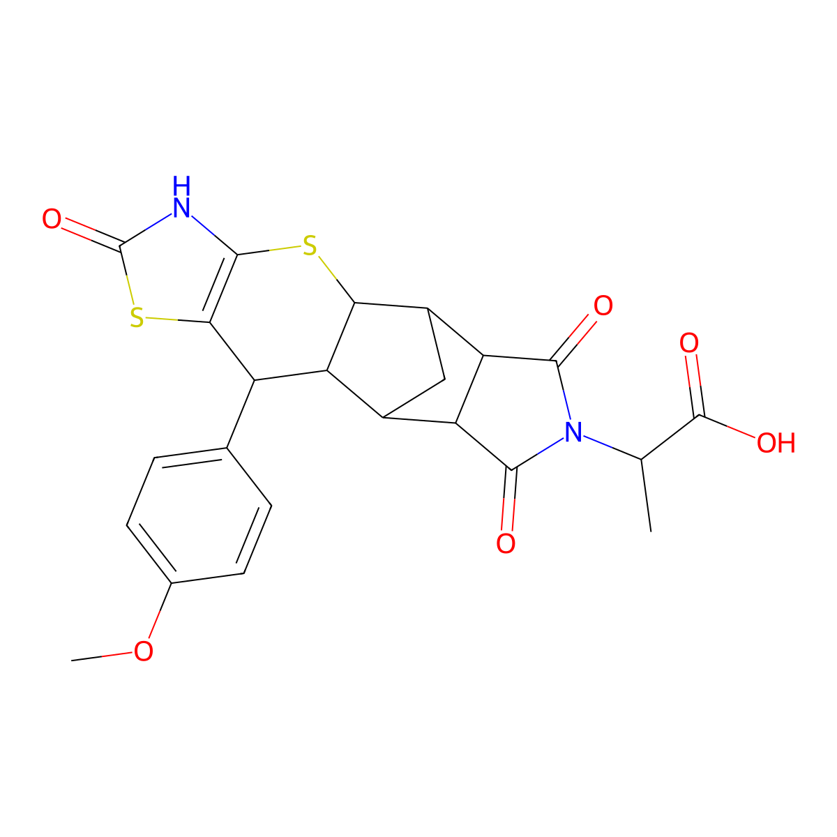 2-((4aR,5R,5aR,8aR,9S)-10-(4-methoxyphenyl)-2,6,8-trioxo-2,3,4a,5,5a,6,8a,9,9a,10-decahydro-5,9-methanothiazolo[5',4':5,6]thiopyrano[2,3-f]isoindol-7(8H)-yl)propanoic acid molecular structure, CAS 1025086-18-3