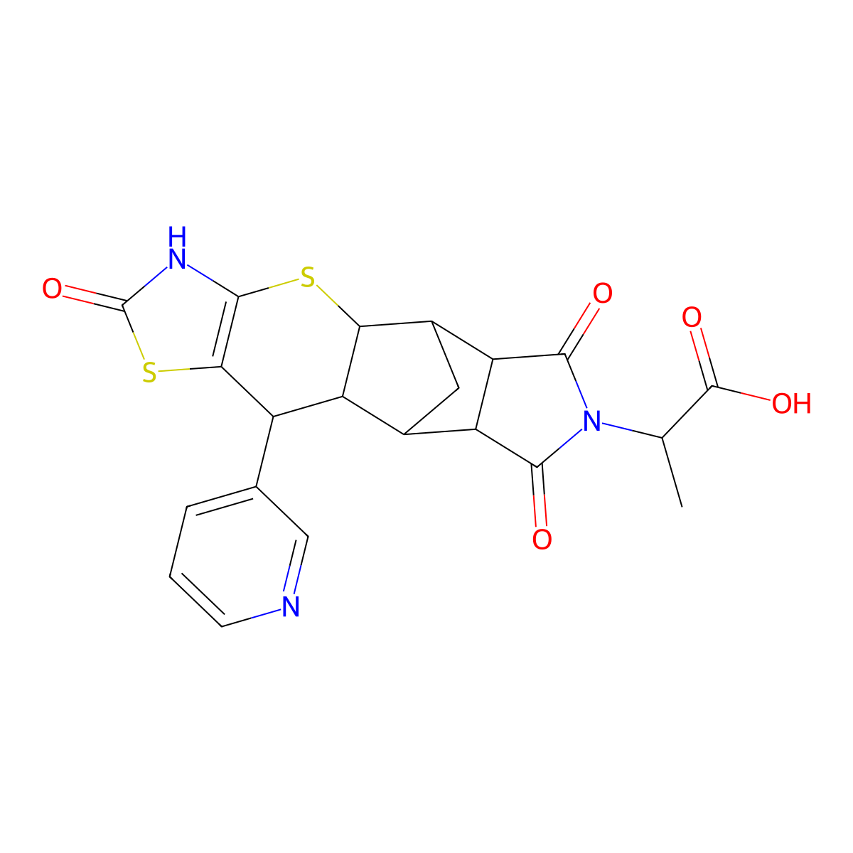 2-((4aR,5R,5aR,8aR,9S)-2,6,8-trioxo-10-(pyridin-3-yl)-2,3,4a,5,5a,6,8a,9,9a,10-decahydro-5,9-methanothiazolo[5',4':5,6]thiopyrano[2,3-f]isoindol-7(8H)-yl)propanoic acid molecular structure, CAS 1025087-15-3