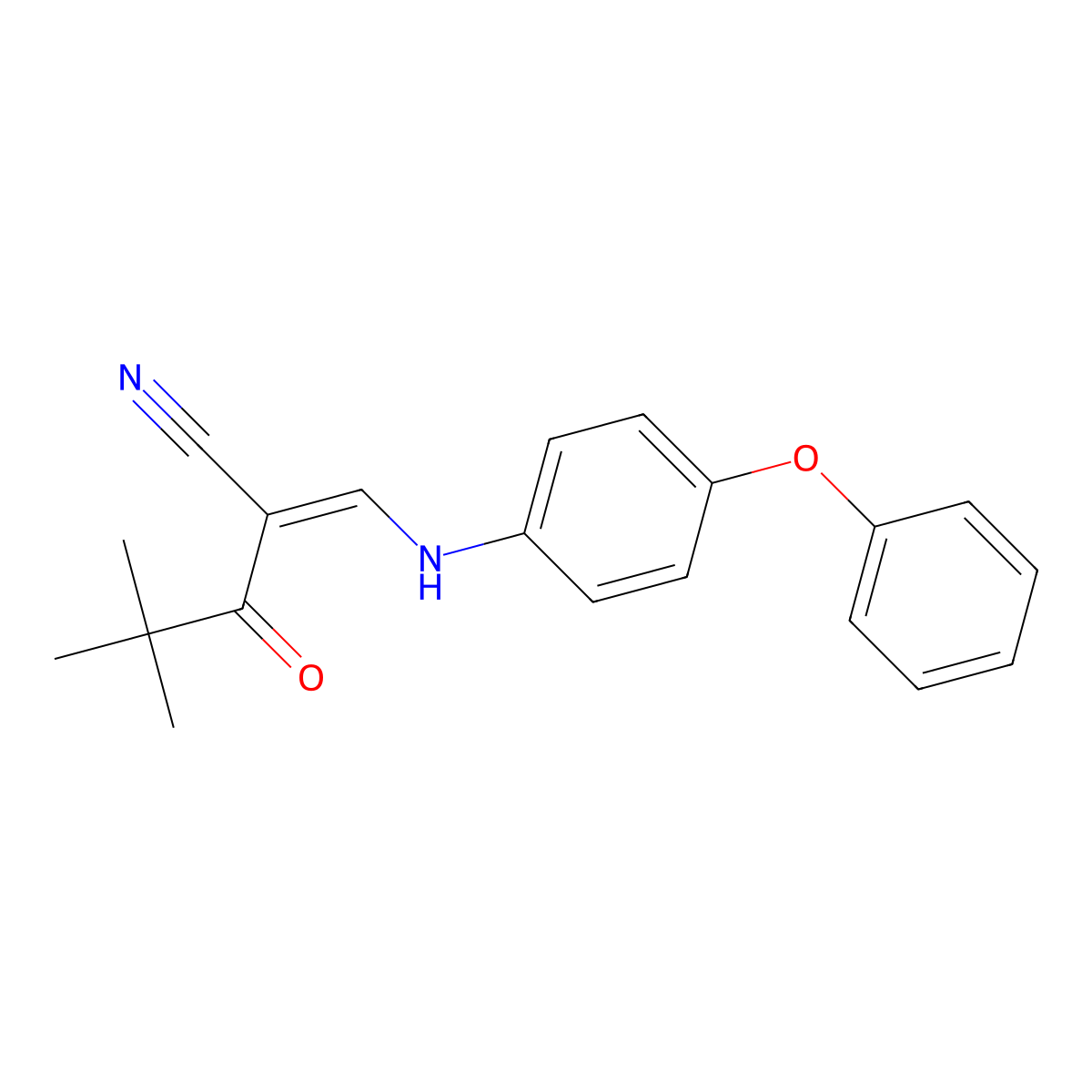 (2E)-4,4-dimethyl-3-oxo-2-{[(4-phenoxyphenyl)amino]methylidene}pentanenitrile molecular structure, CAS 1025129-86-5