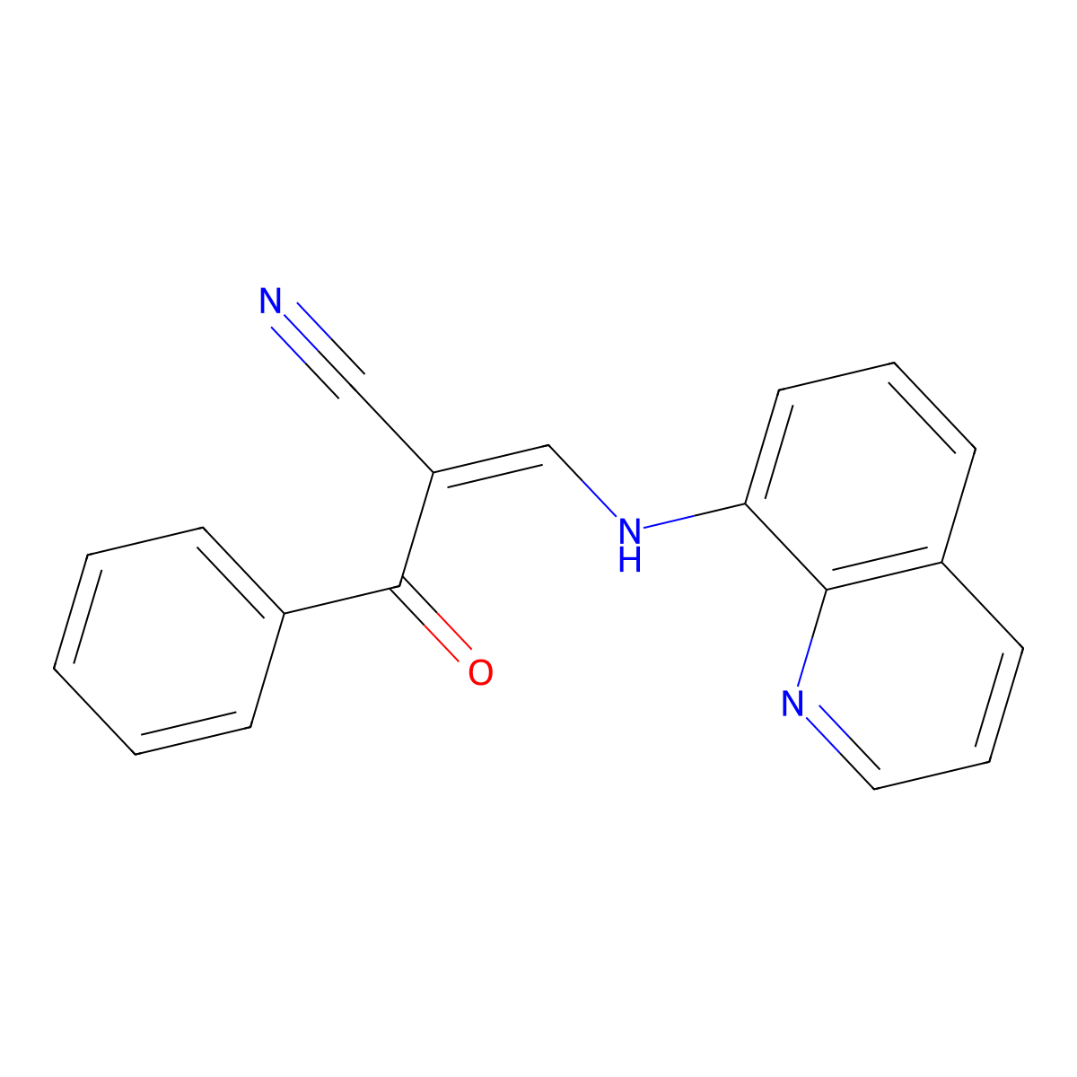 (E)-2-benzoyl-3-(quinolin-8-ylamino)prop-2-enenitrile molecular structure, CAS 1025150-25-7