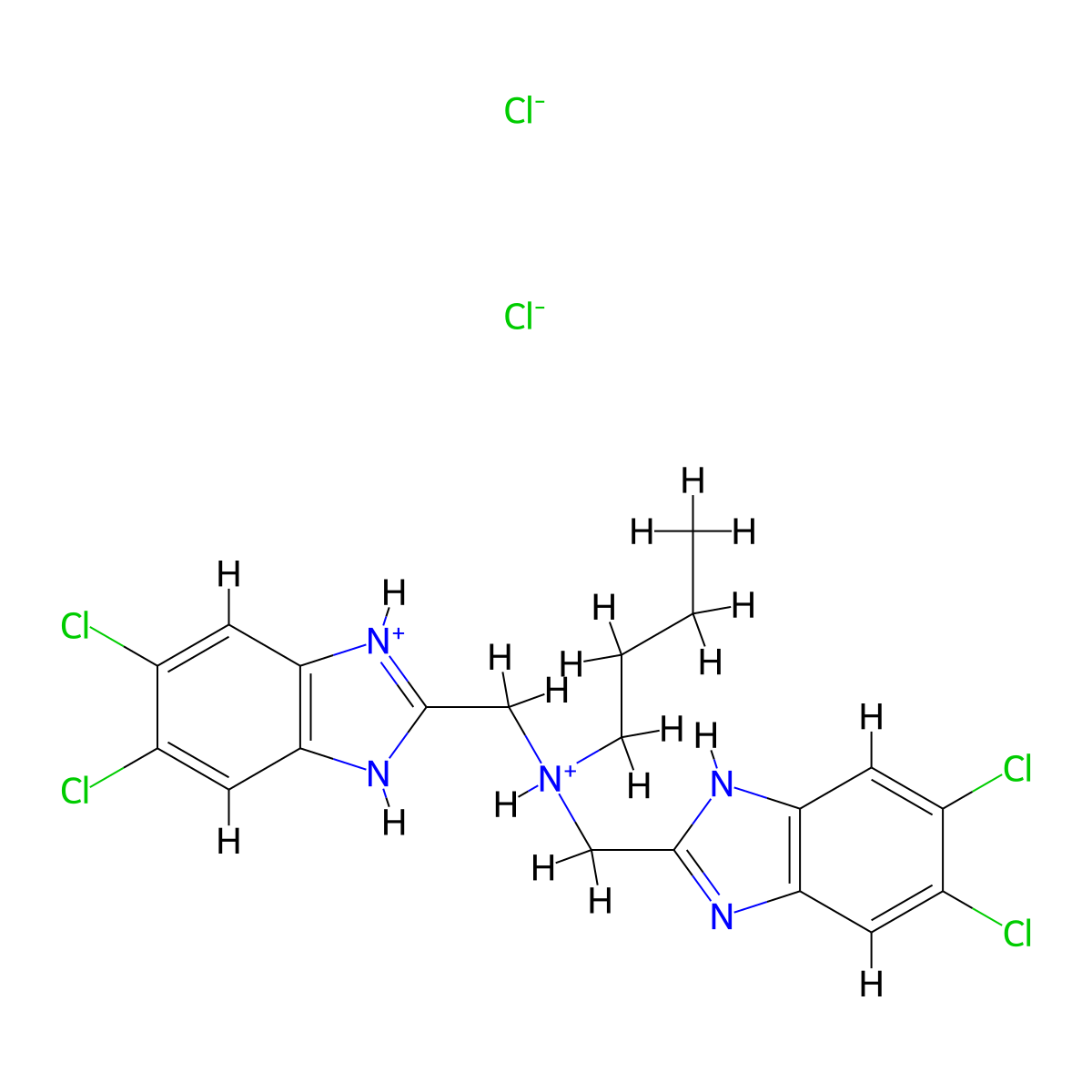 Benzimidazole, 2,2'-(N-butyliminodimethylene)bis(5,6-dichloro-, dihydrochloride molecular structure, CAS 102516-87-0