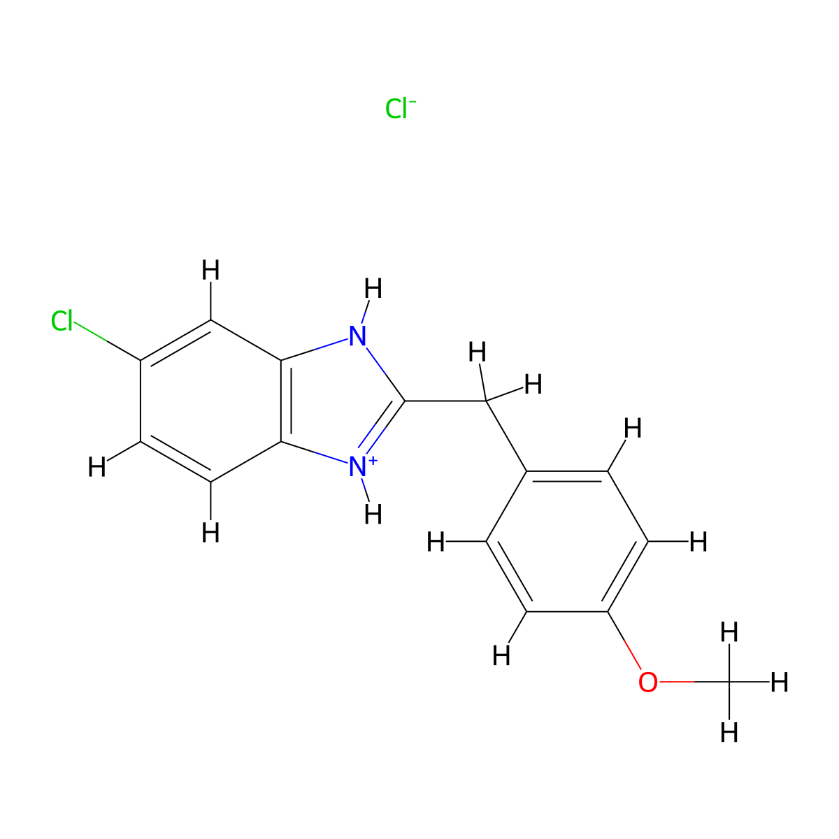 Benzimidazole, 5(or 6)-chloro-2-(p-methoxybenzyl)-, hydrochloride molecular structure, CAS 102516-91-6