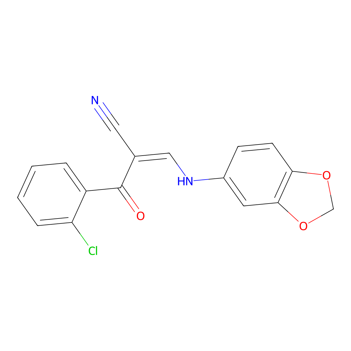 (E)-3-(1,3-benzodioxol-5-ylamino)-2-(2-chlorobenzoyl)prop-2-enenitrile molecular structure, CAS 1025166-12-4