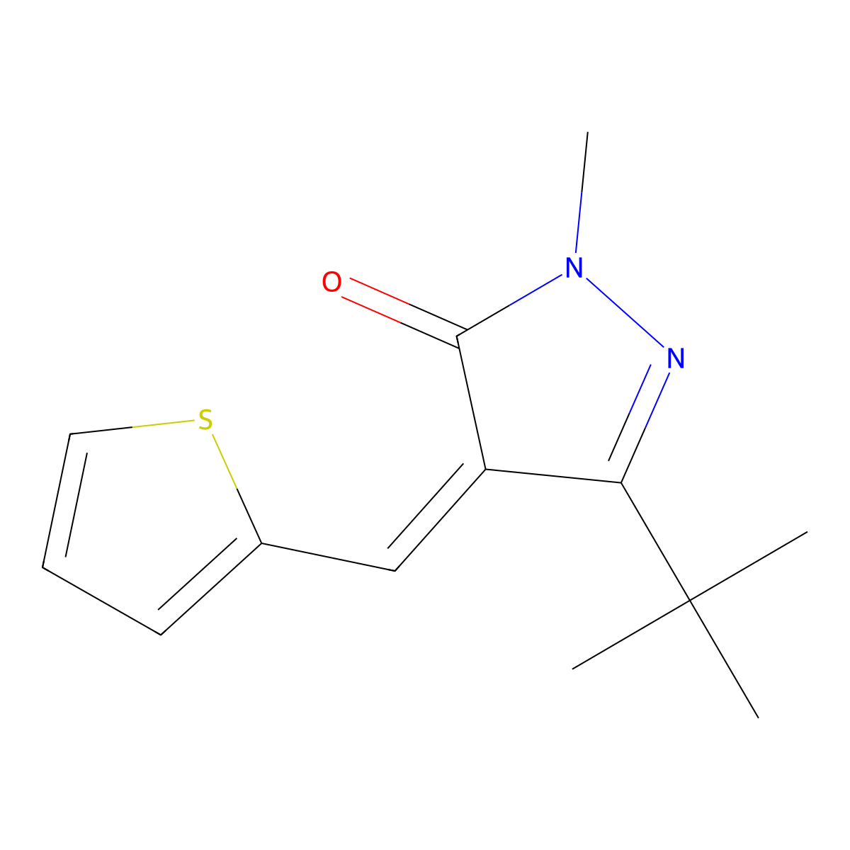 5-Tert-butyl-2-methyl-4-(thiophen-2-ylmethylidene)pyrazol-3-one molecular structure, CAS 1025206-08-9